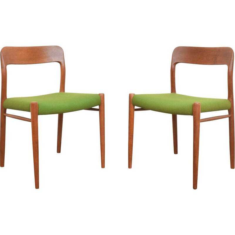 Pair of vintage Danish teak dining chairs model 75 by Niels Otto Møller for J.L. Møllers, 1960s
