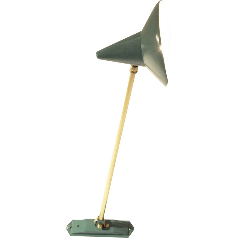 French adjustable wall lamp in green metal and brass - 1950s