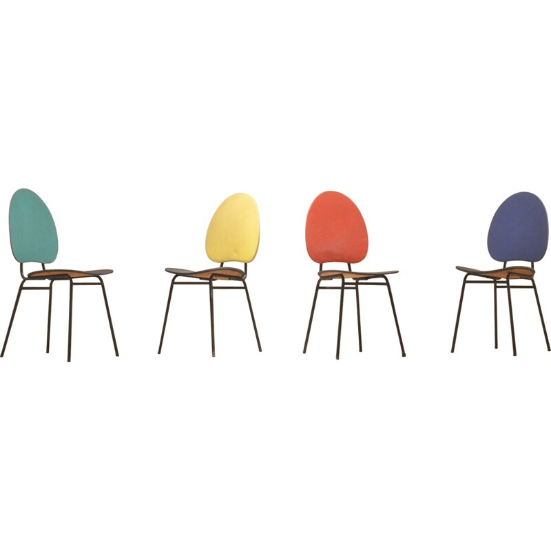 Set of 4 chairs in multicoloured vinyl - 1950s