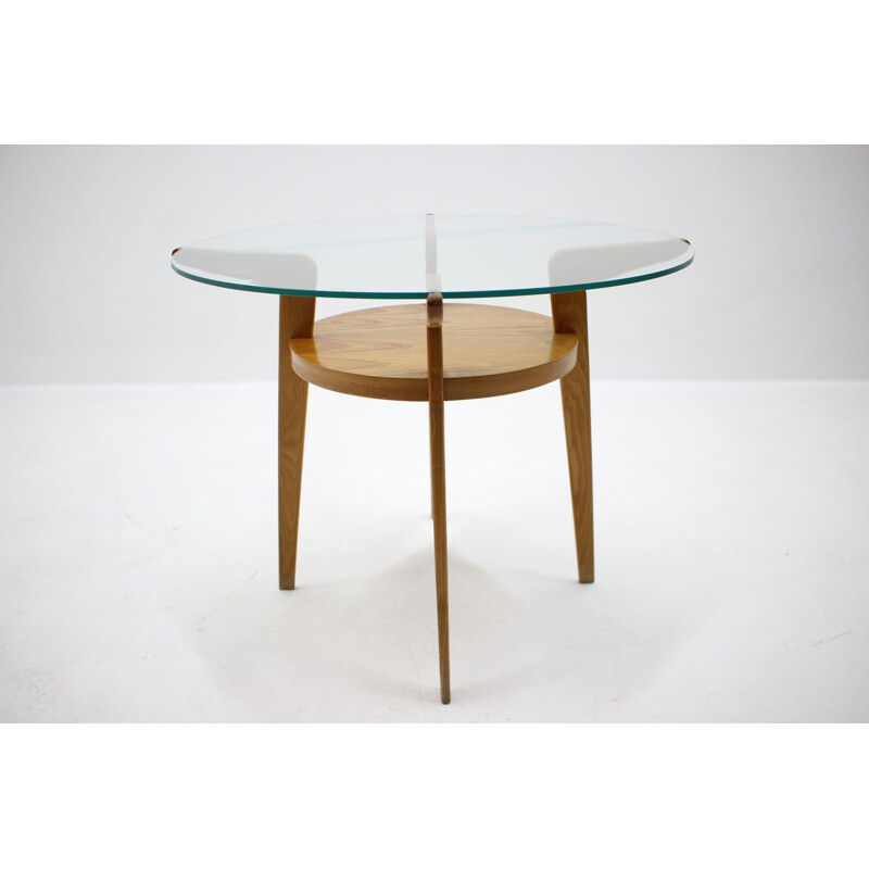 Mesa de centro vintage de madera y cristal, 1960