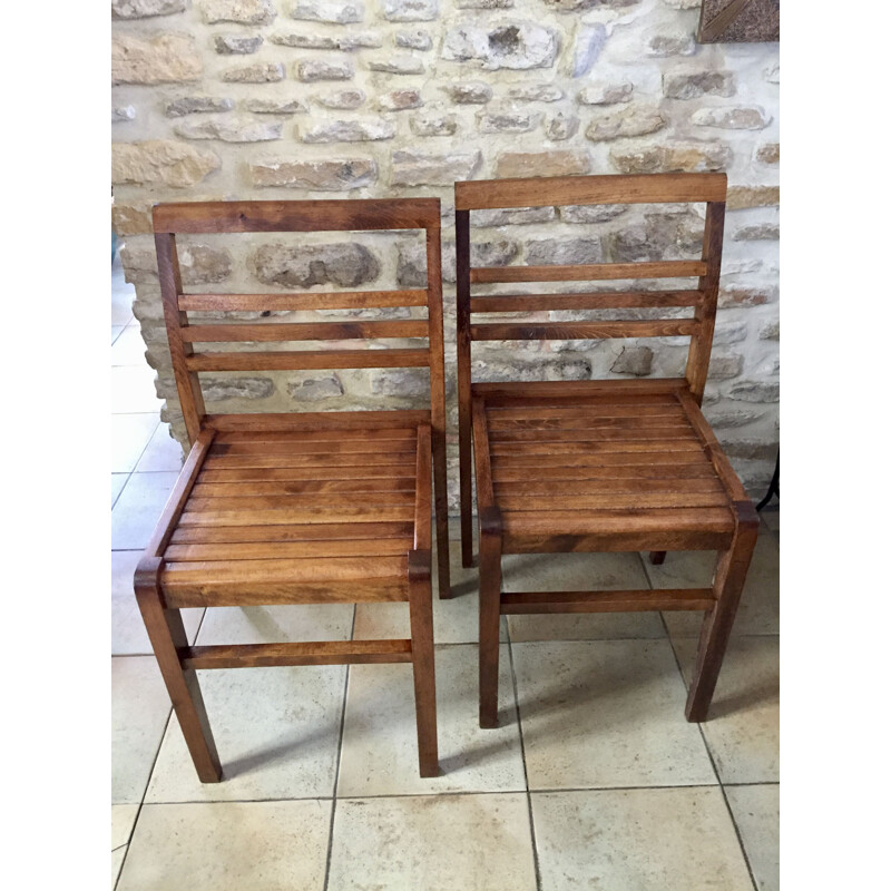 Pair of vintage 103 oakwood chairs by René Gabriel