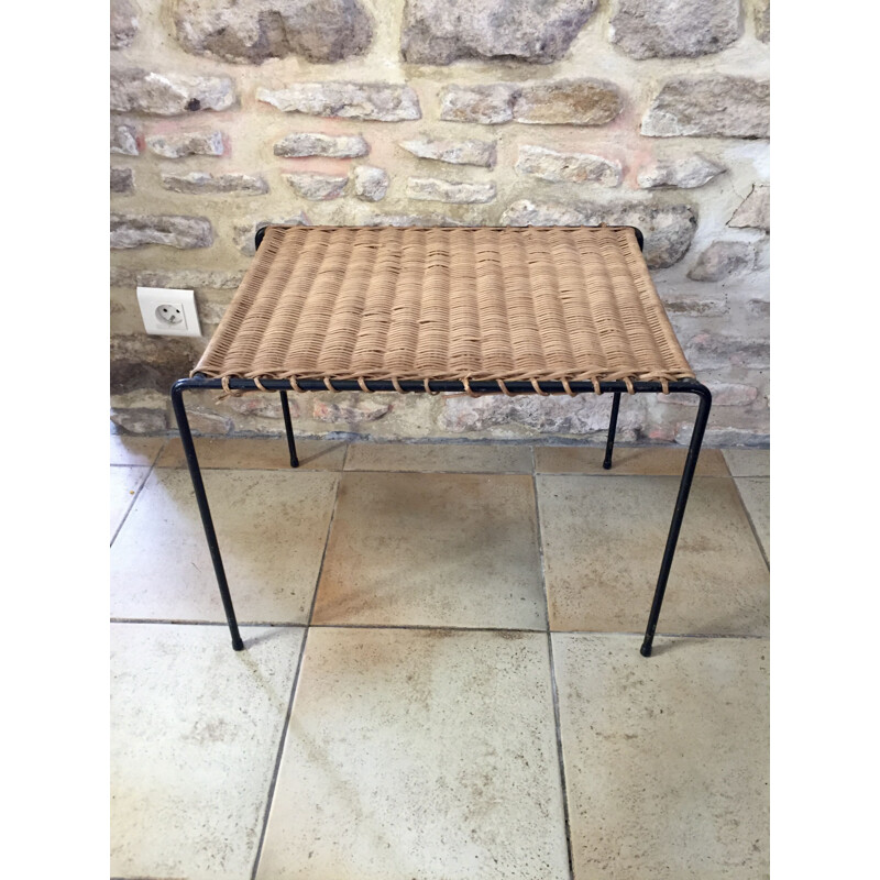 Vintage metal and rattan coffee table by Raoul Guys