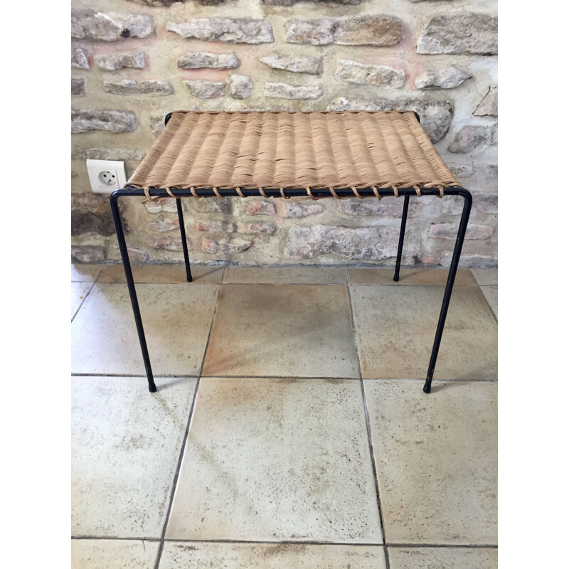 Vintage metal and rattan coffee table by Raoul Guys