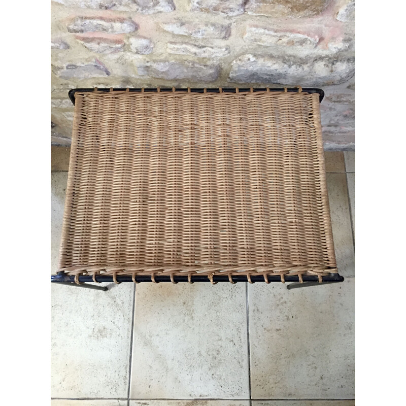 Vintage metal and rattan coffee table by Raoul Guys