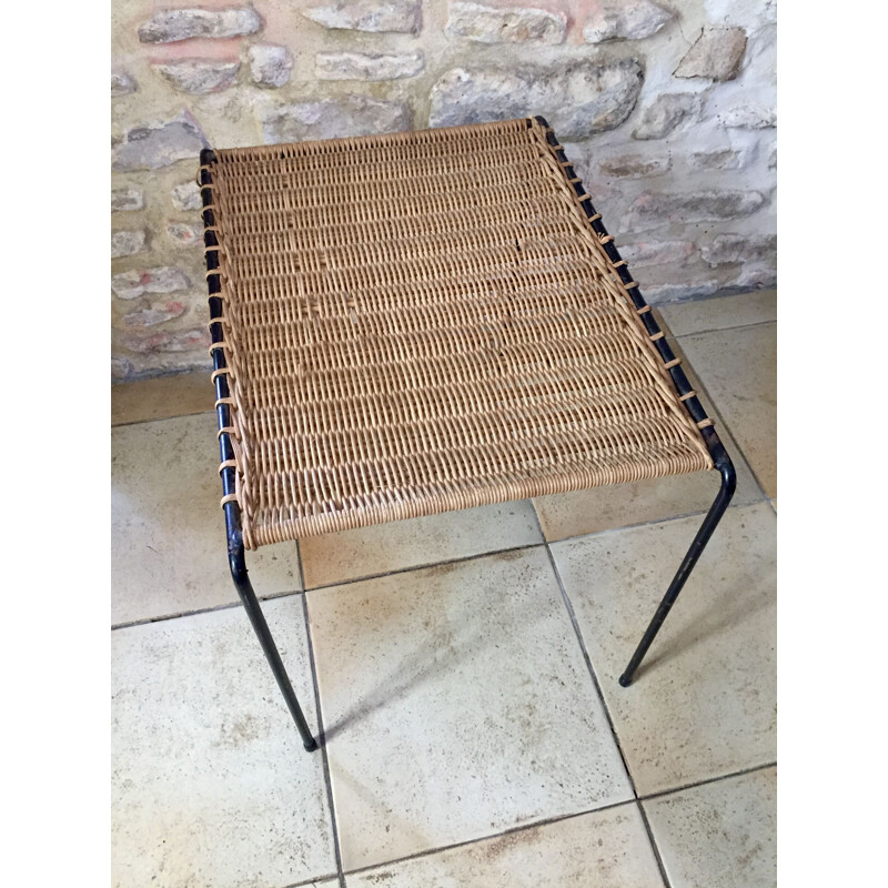 Vintage-Couchtisch aus Metall und Rattan von Raoul Guys