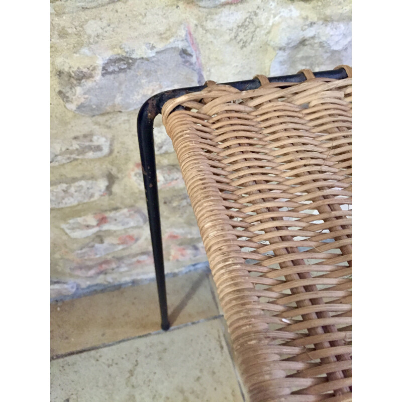 Mesa de metal vintage e de café rattan por Raoul Guys