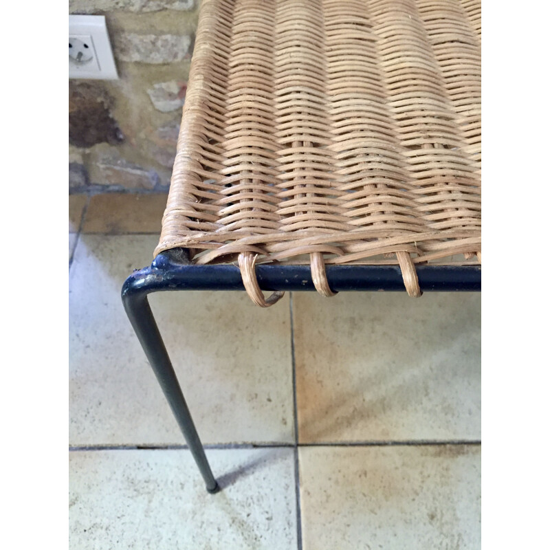 Vintage-Couchtisch aus Metall und Rattan von Raoul Guys