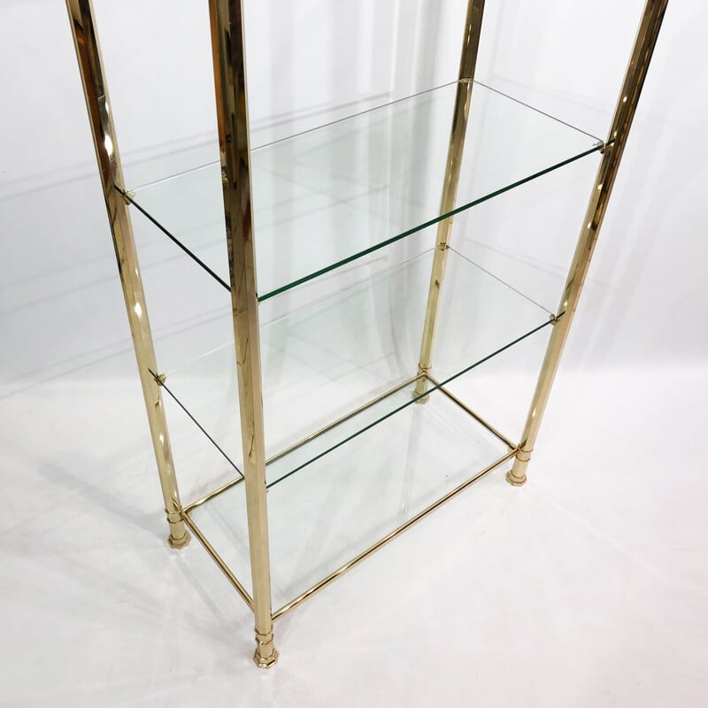 Etagère vintage en laiton polygonale et verre par Kesterport, Angleterre 1970