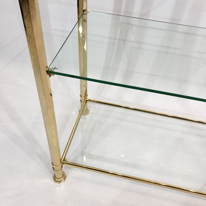 Vintage brass polygonal and glass shelf by Kesterport, England 1970