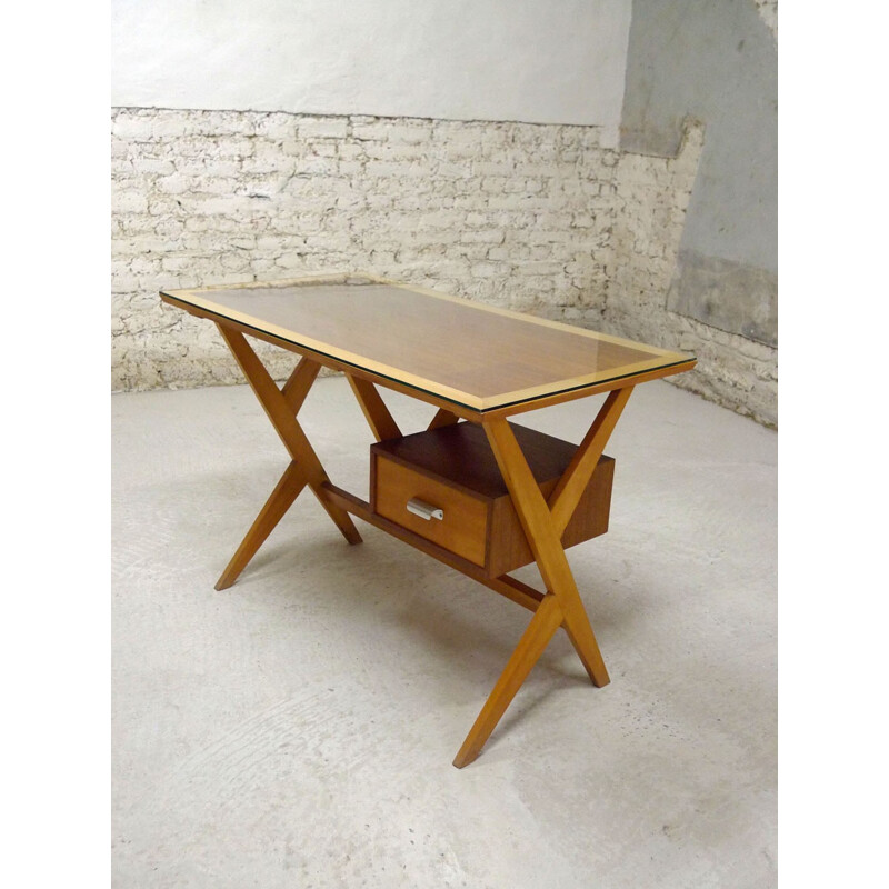 Bureau vintage en hêtre et teck - 1960