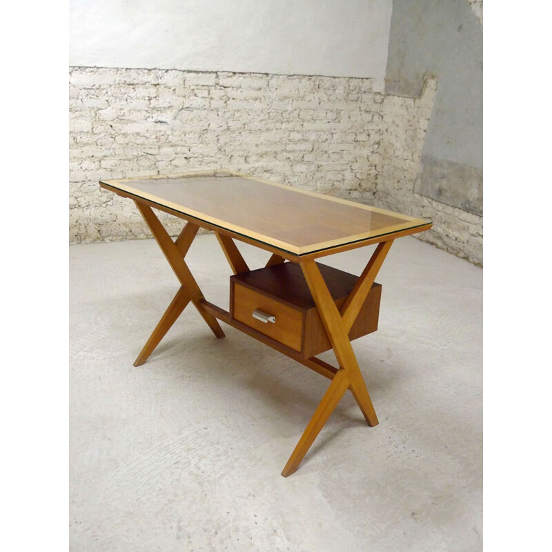 Mid-century desk in beech and teak - 1960s