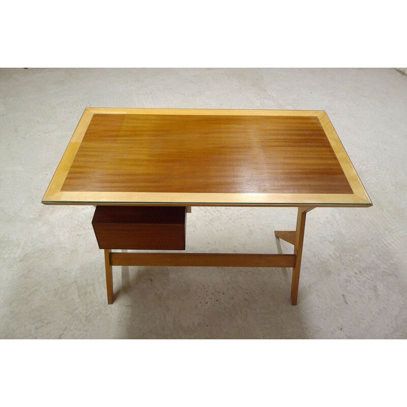 Mid-century desk in beech and teak - 1960s