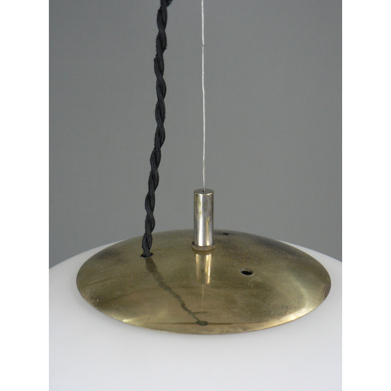 Vintage brass and opaline hanging lamp - 1950s