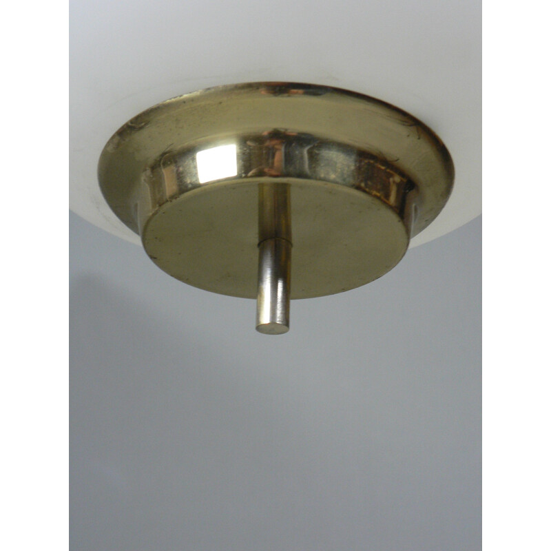 Vintage brass and opaline hanging lamp - 1950s