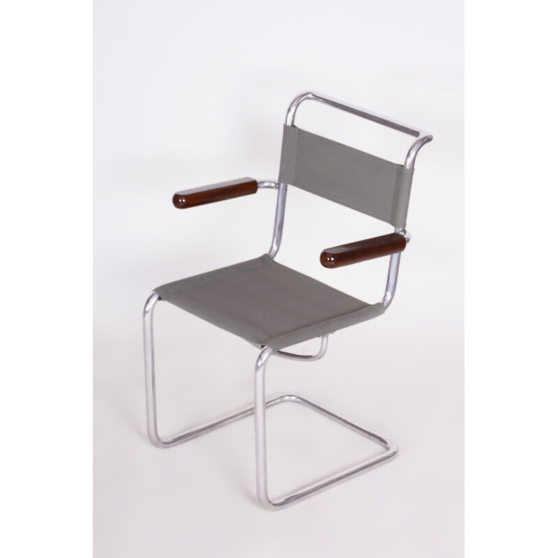Vintage-Sessel aus verchromtem Stahl und Stoff von Hynek Gottwald, 1930