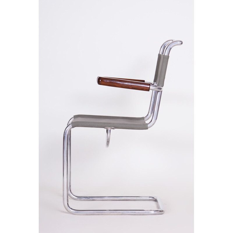 Vintage-Sessel aus verchromtem Stahl und Stoff von Hynek Gottwald, 1930