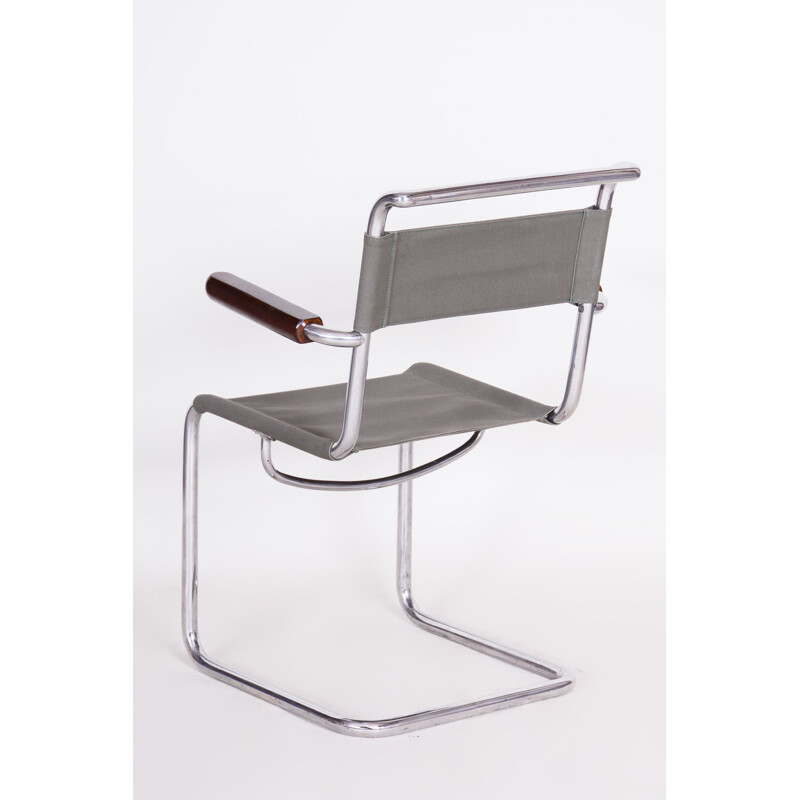 Vintage chrome steel and canvas armchair by Hynek Gottwald, 1930