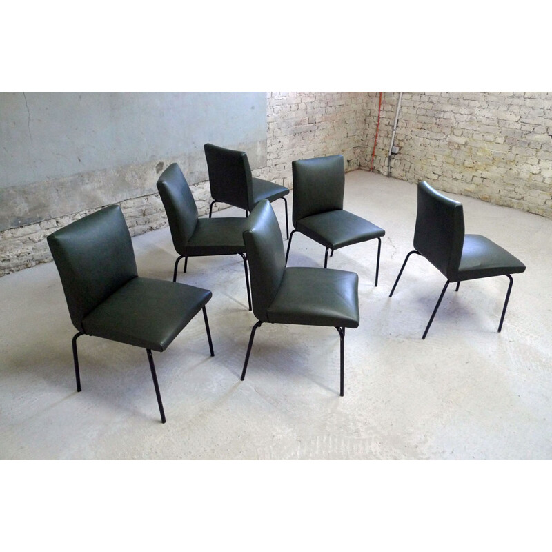 Dark green leatherette chair by Pierre Guariche - 1960s