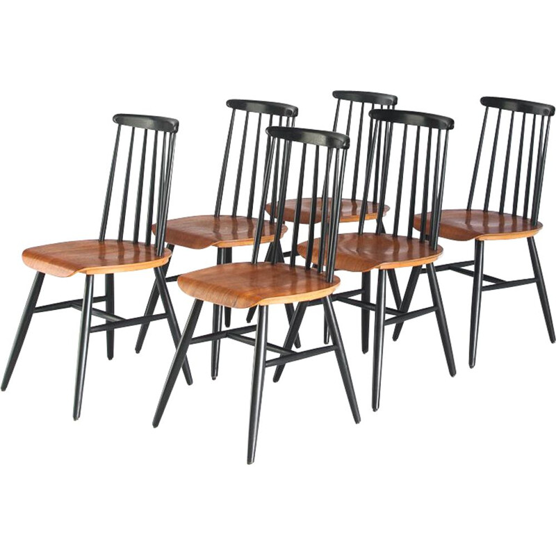 Set of 6 vintage chairs model Fanett style by Ilmari Tapiovaara, France 1960