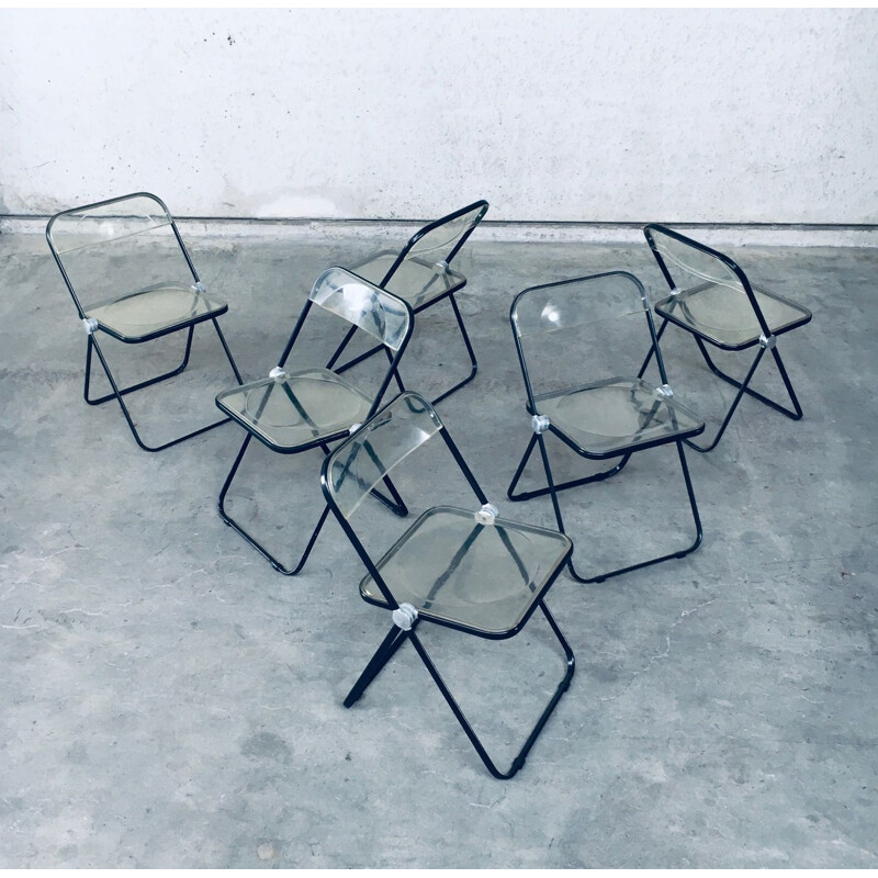 Set of 6 vintage folding chairs by Plia by Giancarlo Piretti for Anonima Castelli, Italy 1960