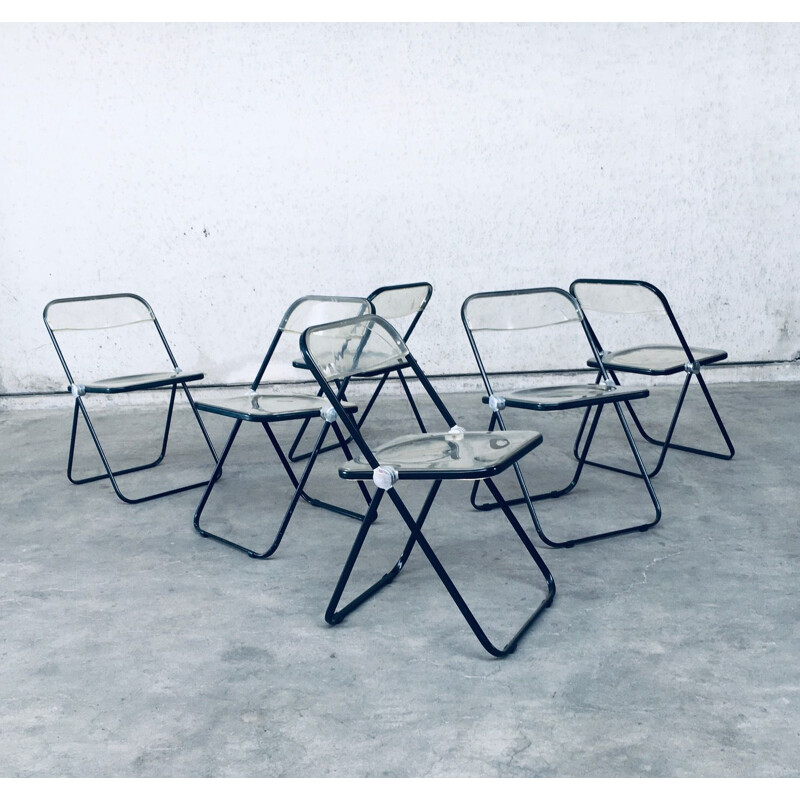 Set of 6 vintage folding chairs by Plia by Giancarlo Piretti for Anonima Castelli, Italy 1960