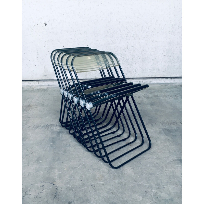 Set of 6 vintage folding chairs by Plia by Giancarlo Piretti for Anonima Castelli, Italy 1960