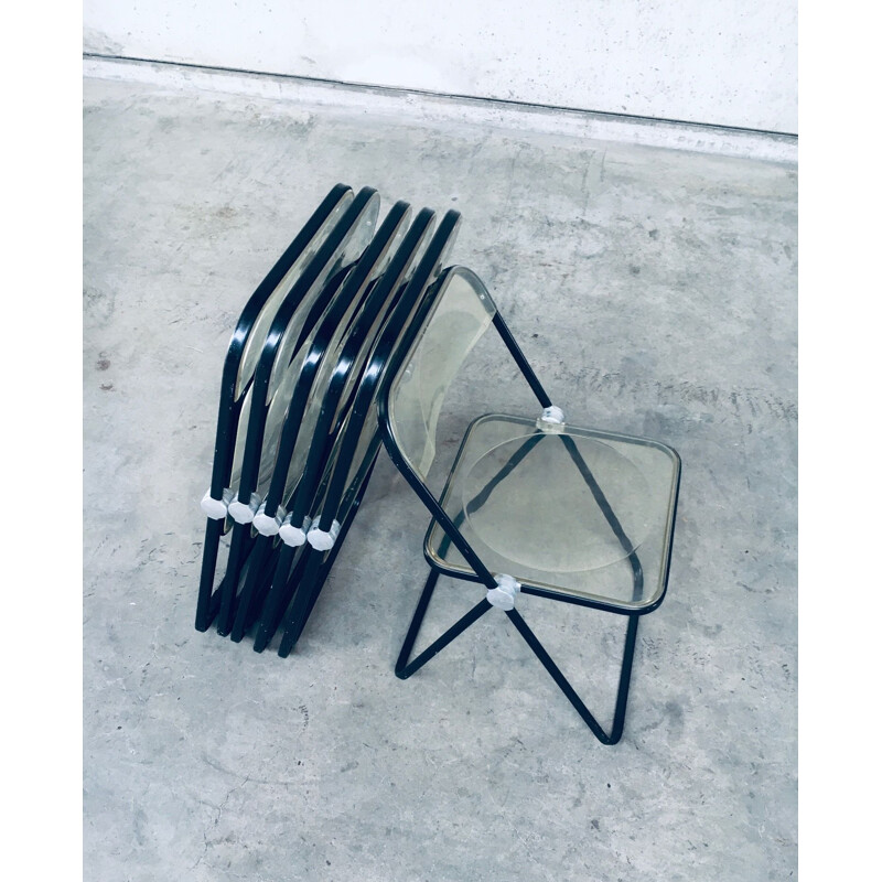 Set of 6 vintage folding chairs by Plia by Giancarlo Piretti for Anonima Castelli, Italy 1960