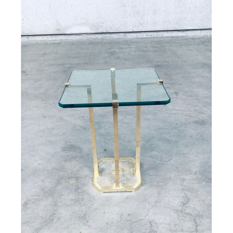 Vintage modernist patinated brass & glass side table model T18 by Peter Ghyczy, Netherlands 1970s