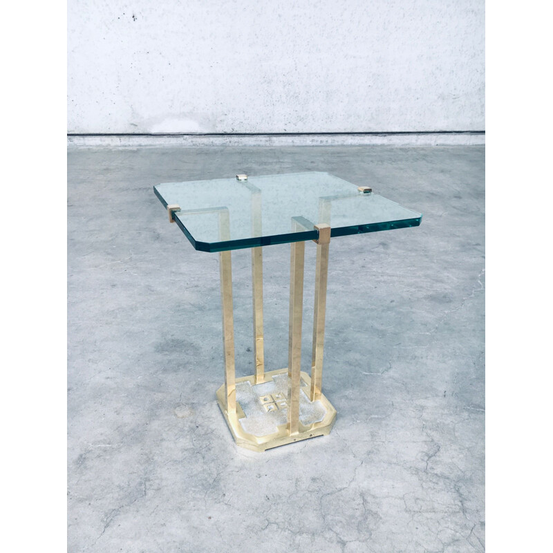 Vintage modernist patinated brass & glass side table model T18 by Peter Ghyczy, Netherlands 1970s