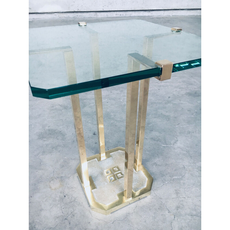 Vintage modernist patinated brass & glass side table model T18 by Peter Ghyczy, Netherlands 1970s