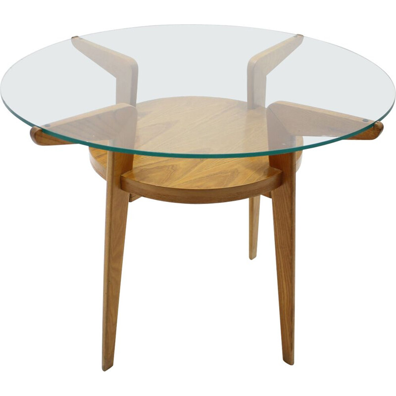 Table basse vintage en bois et verre, 1960
