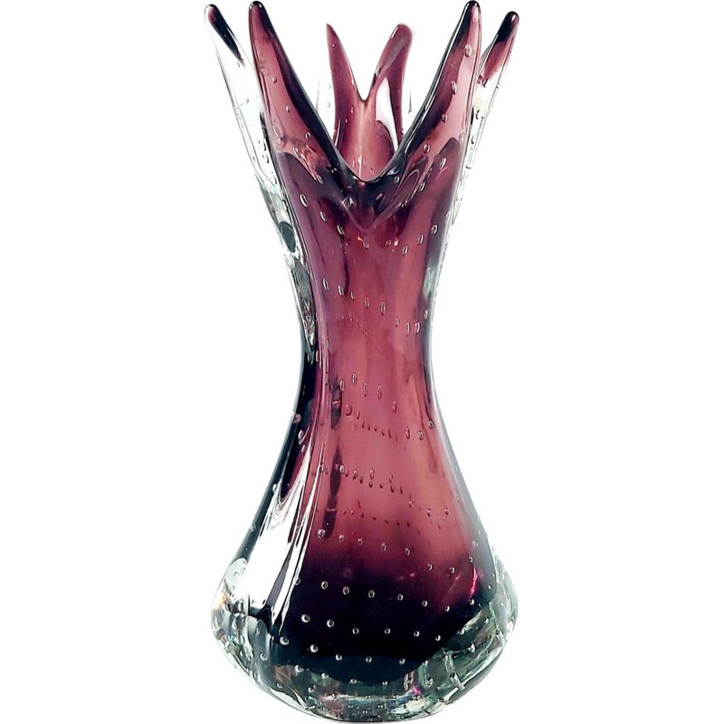 Jarrón de cristal vintage Bullicante Murano por Archimede Seguso, Italia 1970