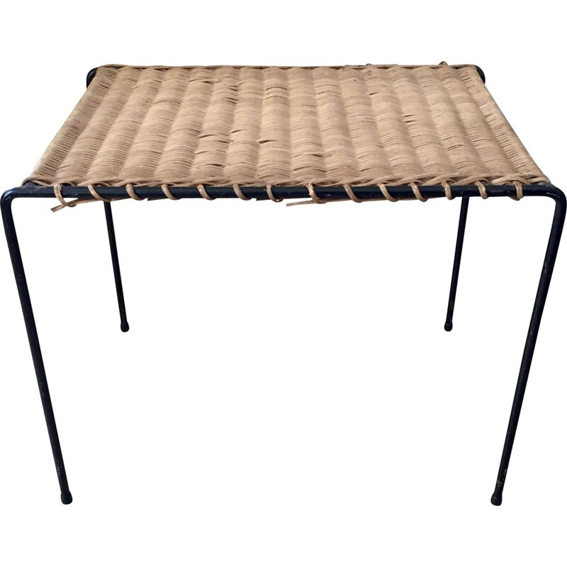 Mesa de metal vintage e de café rattan por Raoul Guys