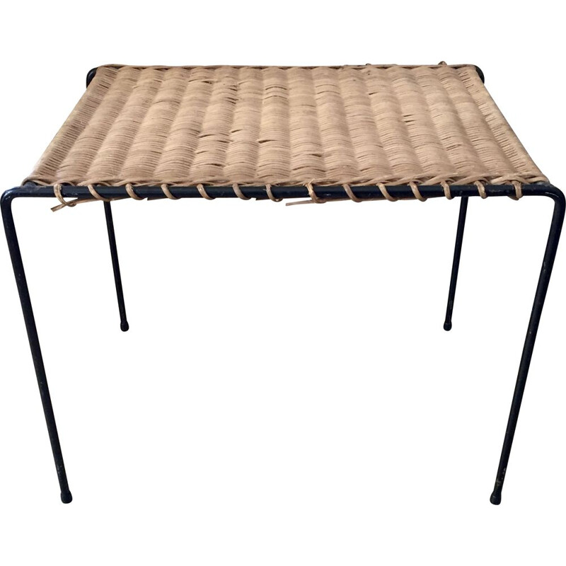 Vintage metal and rattan coffee table by Raoul Guys