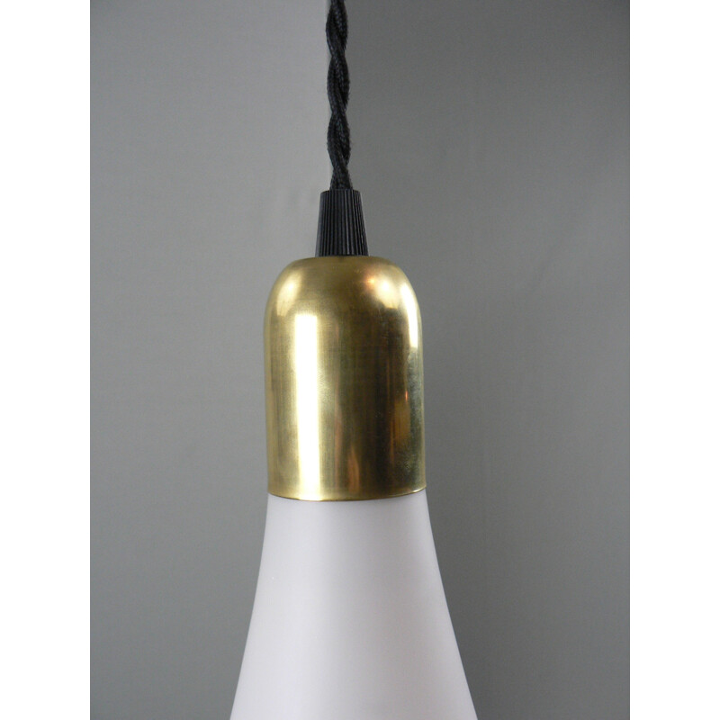 Large pendant lamp in opaline and brass - 1950s