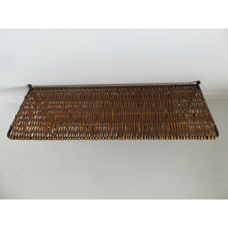 Vintage coat rack in iron and rattan by Jacques Adnet, France 1950