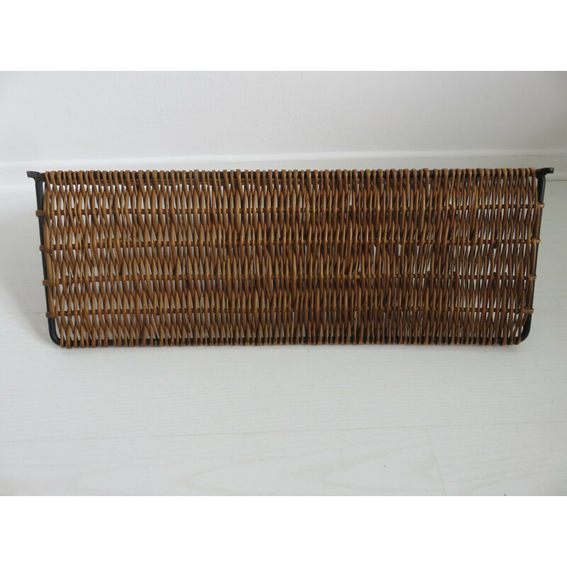 Vintage coat rack in iron and rattan by Jacques Adnet, France 1950