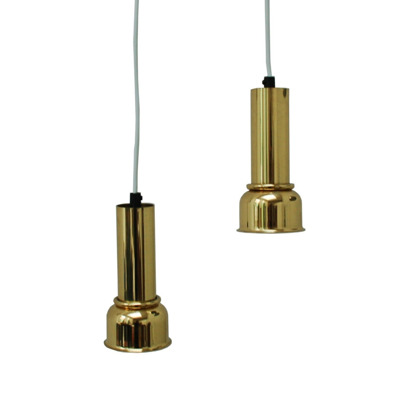 Pair of vintage solid brass pendant lamps - 1960s