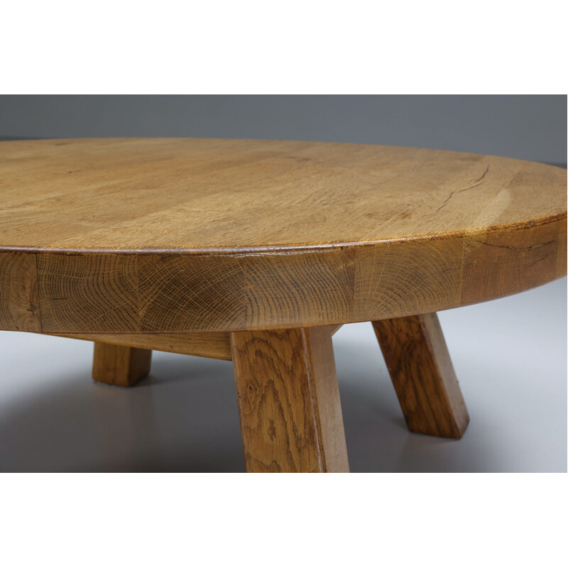 Vintage rustic wooden round coffee table, 1950s
