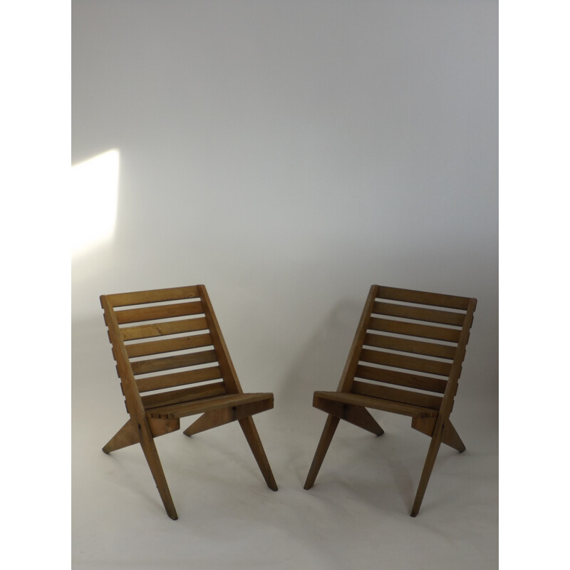 Pair of "Scissor" chairs in wood - 1950s