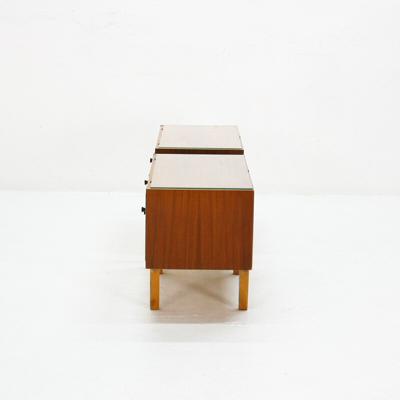 Pair of walnut and maple bedside tables - 1950s