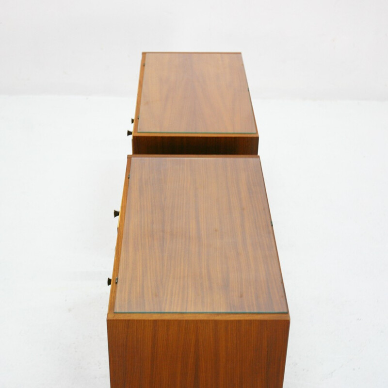 Pair of walnut and maple bedside tables - 1950s