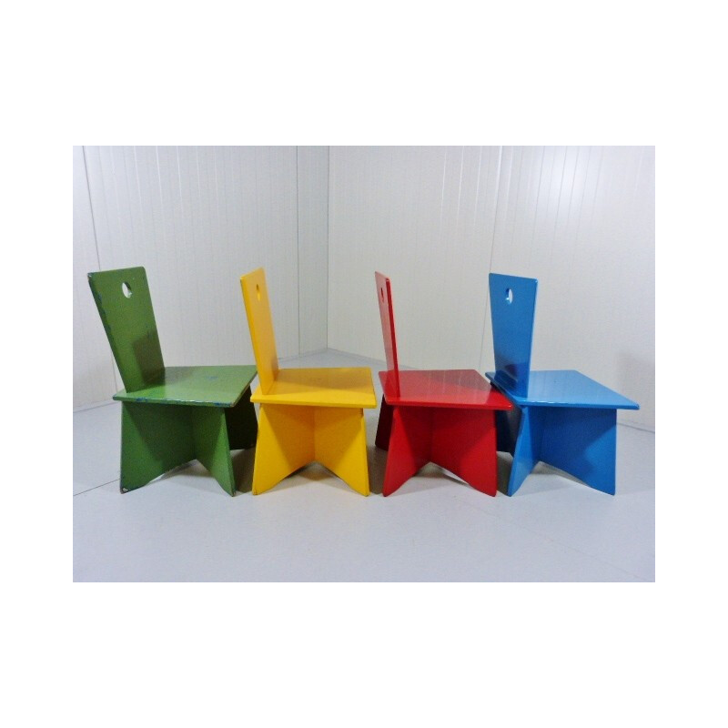 Set of 4 chairs for children "Primary Colors" - 1930s