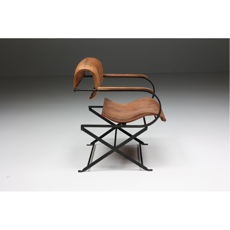 Postmoderner Vintage-Sessel aus Leder und Metall, 1990