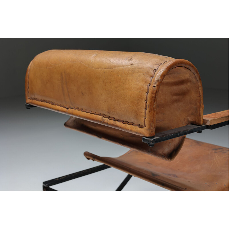 Postmodern vintage leather & metal armchair, 1990s