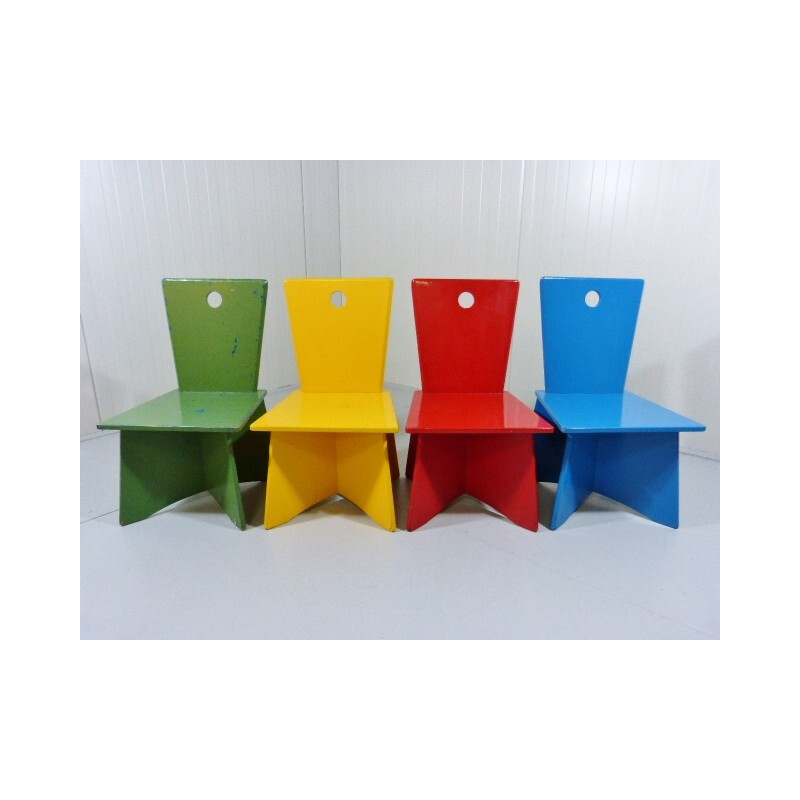 Set of 4 chairs for children "Primary Colors" - 1930s