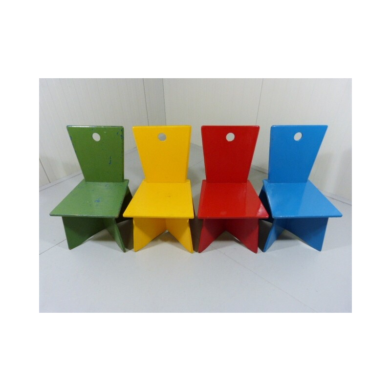 Set of 4 chairs for children "Primary Colors" - 1930s