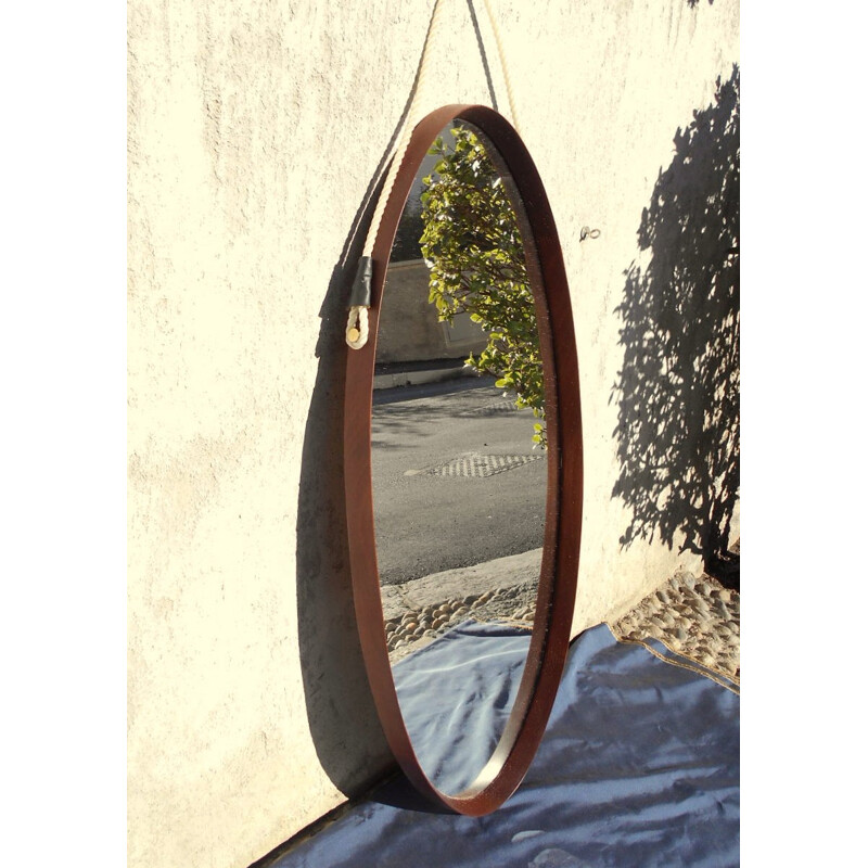 Grand miroir italien avec cadre en teck - 1960