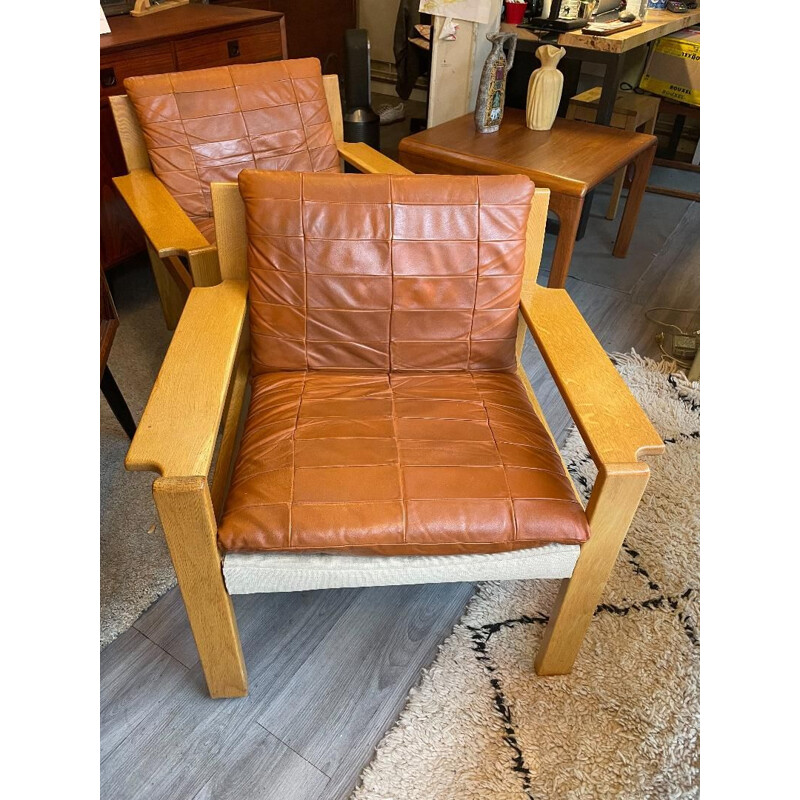 Scandinavian vintage armchair in leather and oakwood by Karin Mobring, Sweden 1960-1970