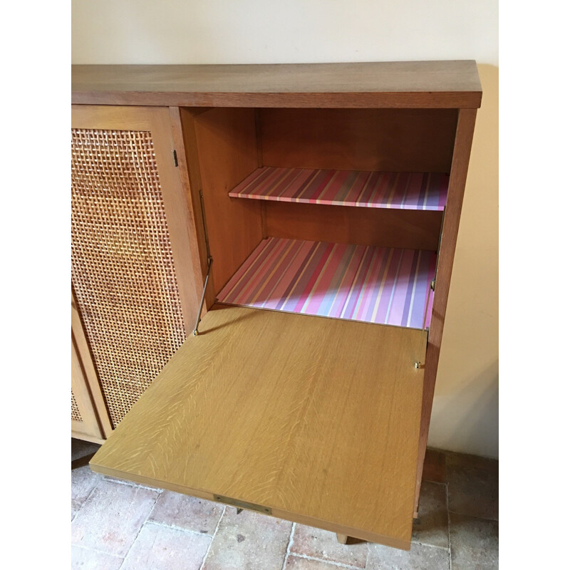 French cabinet in oak and rattan - 1960s